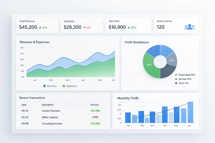 Modern financial dashboard with key business metrics